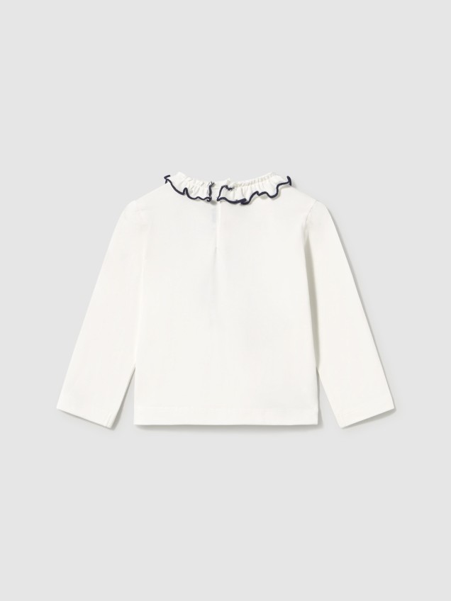 Camisola de Manga Comprida com Gola de Folhos
