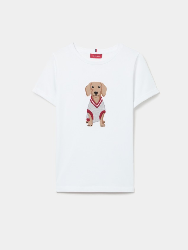 T-shirt com Estampado de C�o