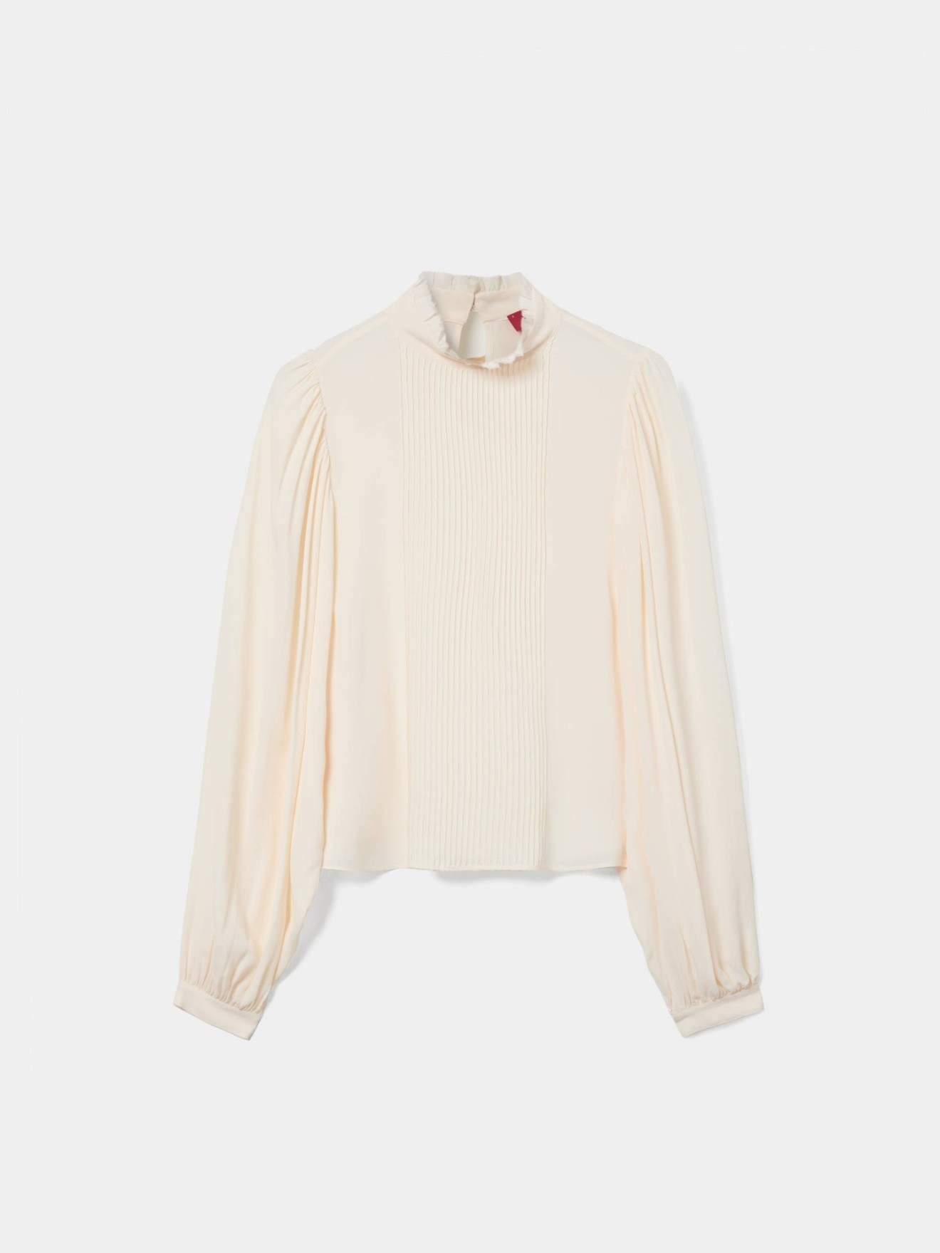 Blusa com Gola Subida e Detalhe Plissado