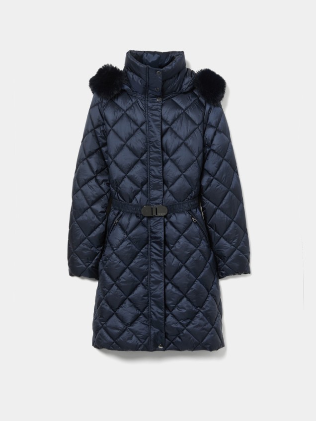 Parka Acolchoada com Capuz e Cinto