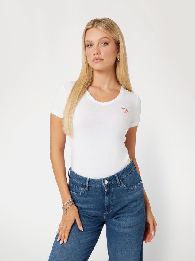 T-shirt Stretch com Decote em V