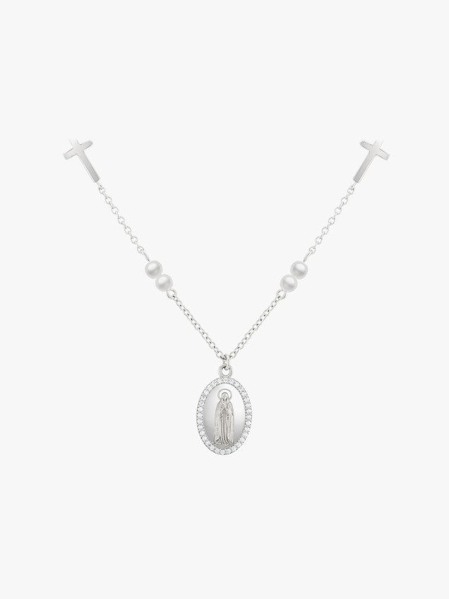 Colar Hope Medalha Nossa Senhora de Fátima com Pérolas