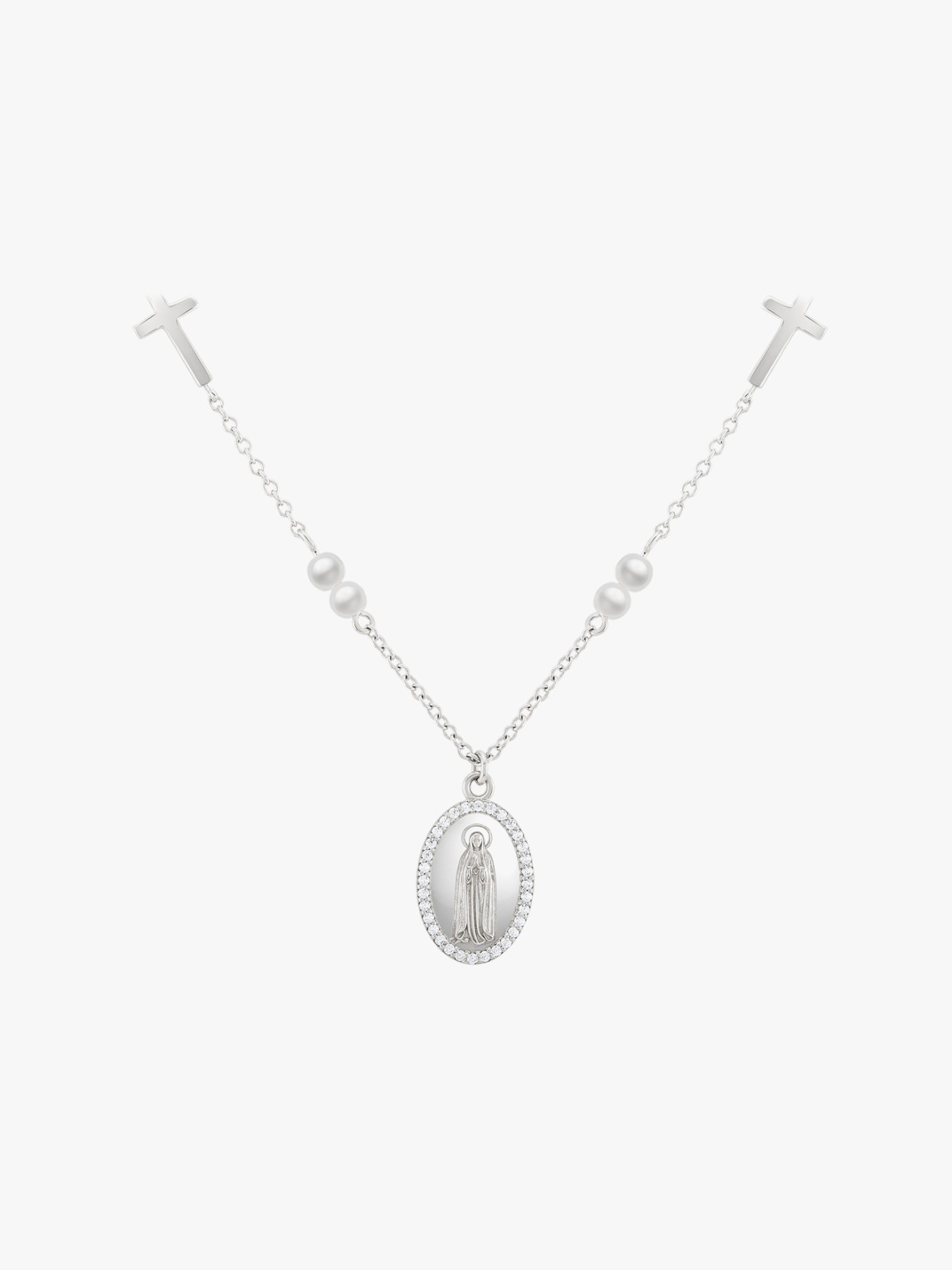 Colar Hope Medalha Nossa Senhora de Fátima com Pérolas