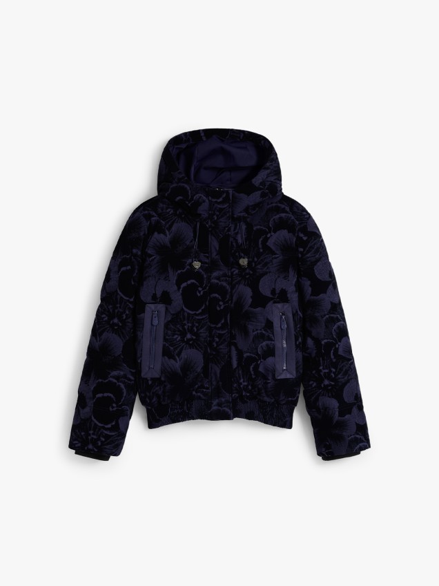 Blusão Acolchoado com Capuz e Padrão Floral
