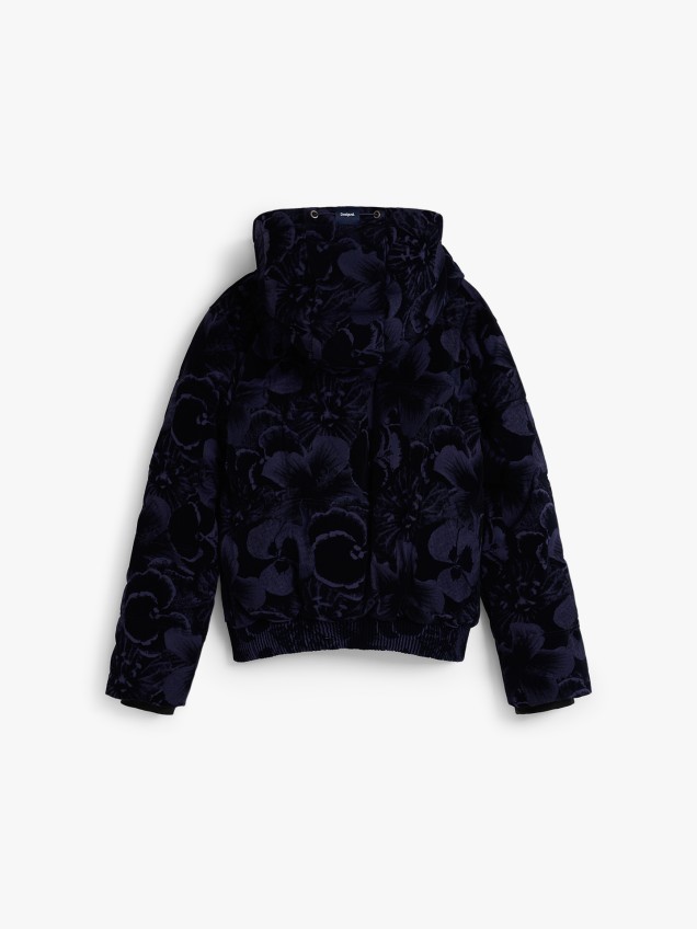 Blusão Acolchoado com Capuz e Padrão Floral