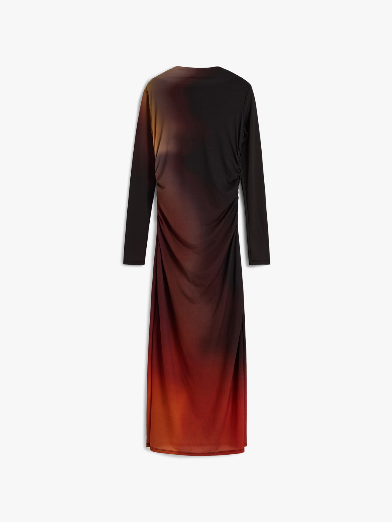 Vestido Midi Drapeado com Manga Comprida