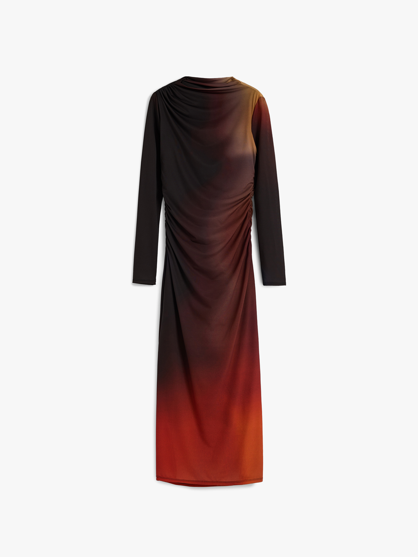 Vestido Midi Drapeado com Manga Comprida