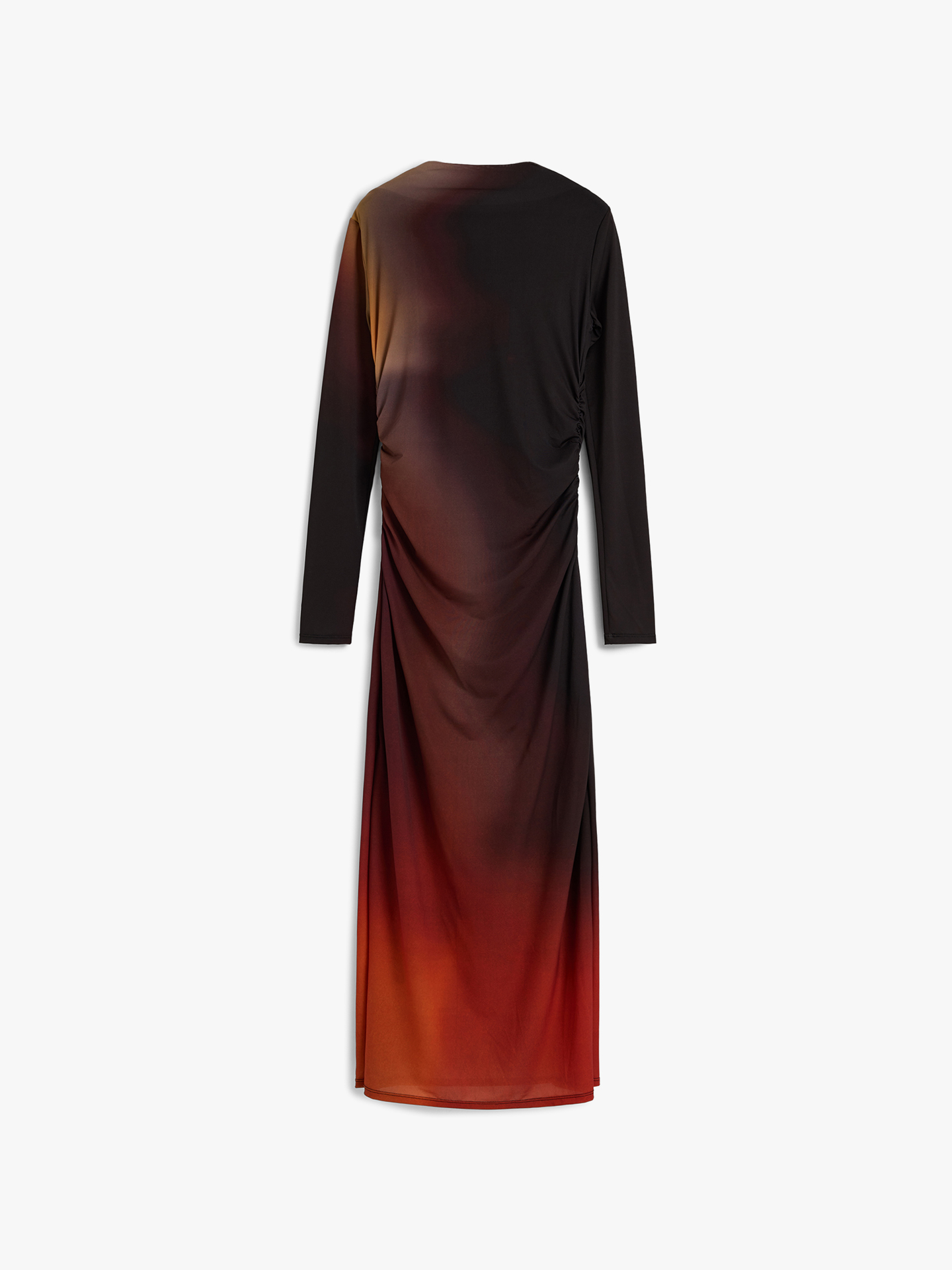 Vestido Midi Drapeado com Manga Comprida