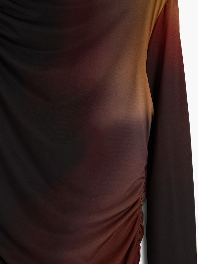 Vestido Midi Drapeado com Manga Comprida