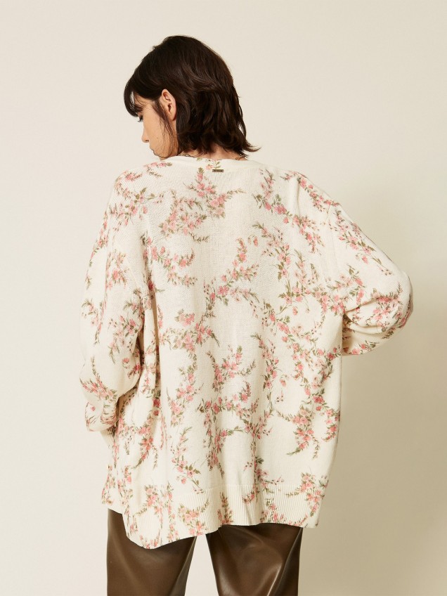 Casaco de Malha com Padrão Floral