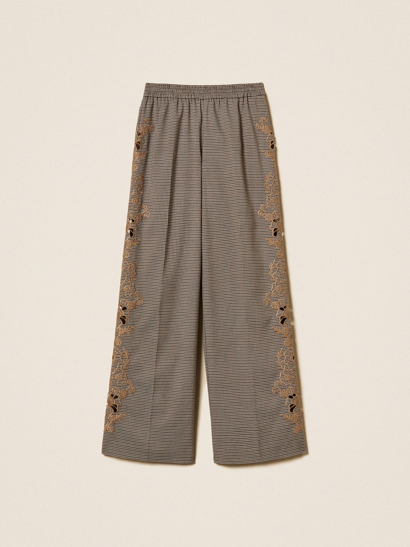 Calças Palazzo com Padrão e Bordados