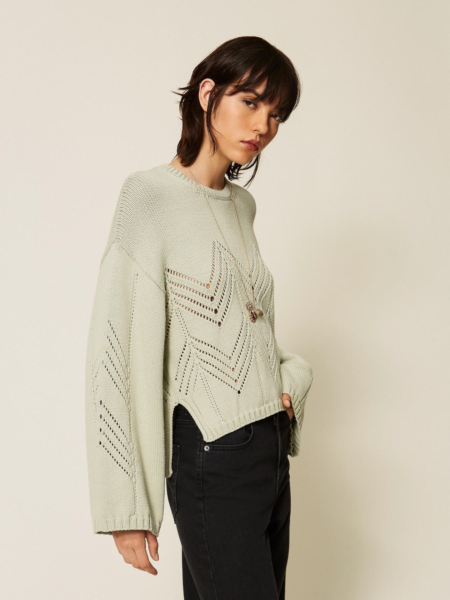 Camisola de Malha com Padrão Chevron