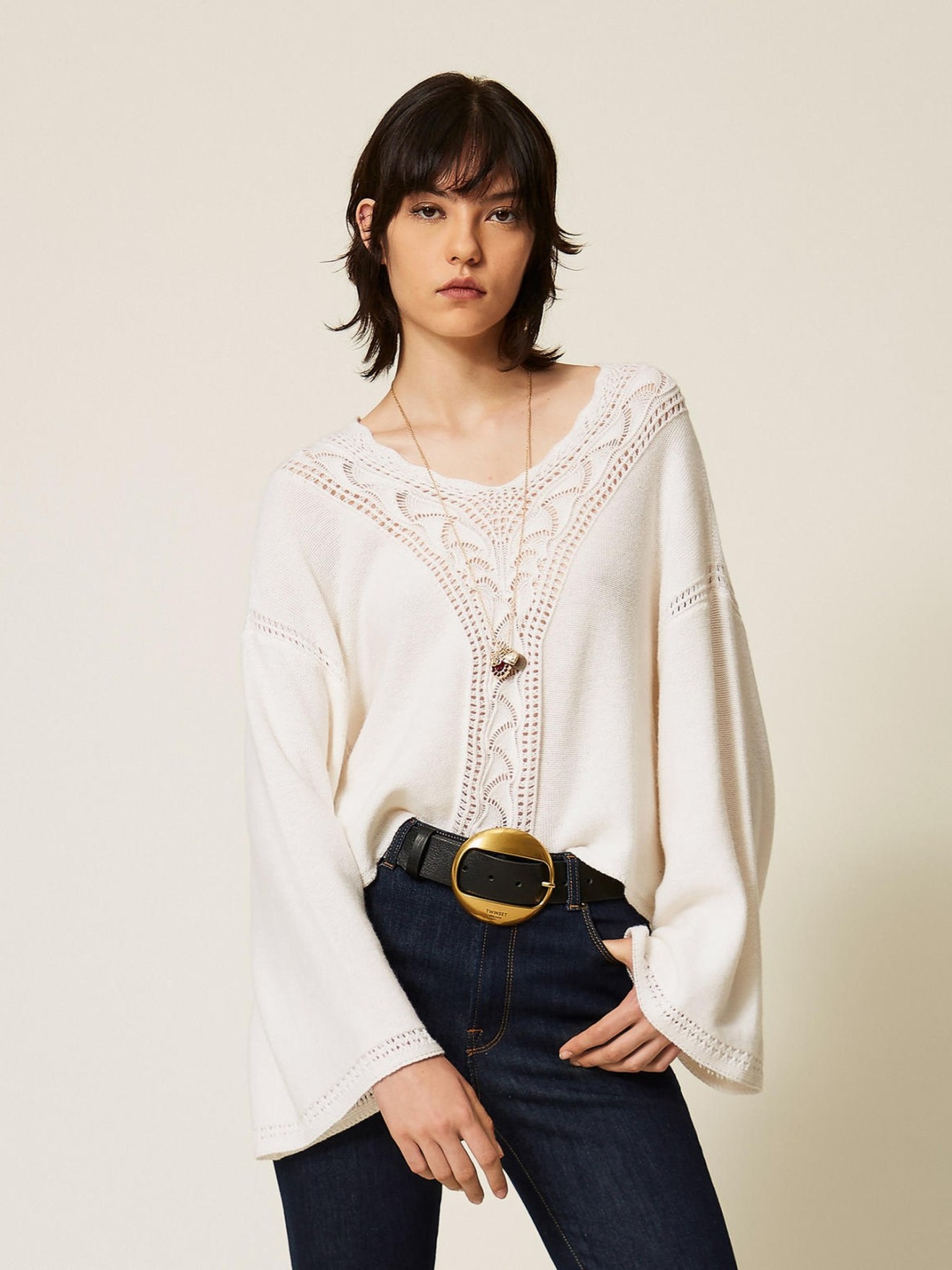 Camisola de Malha Larga Perfurada