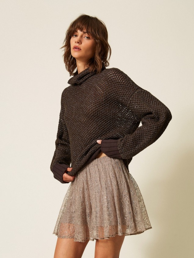 Camisola de Gola Alta com Lurex
