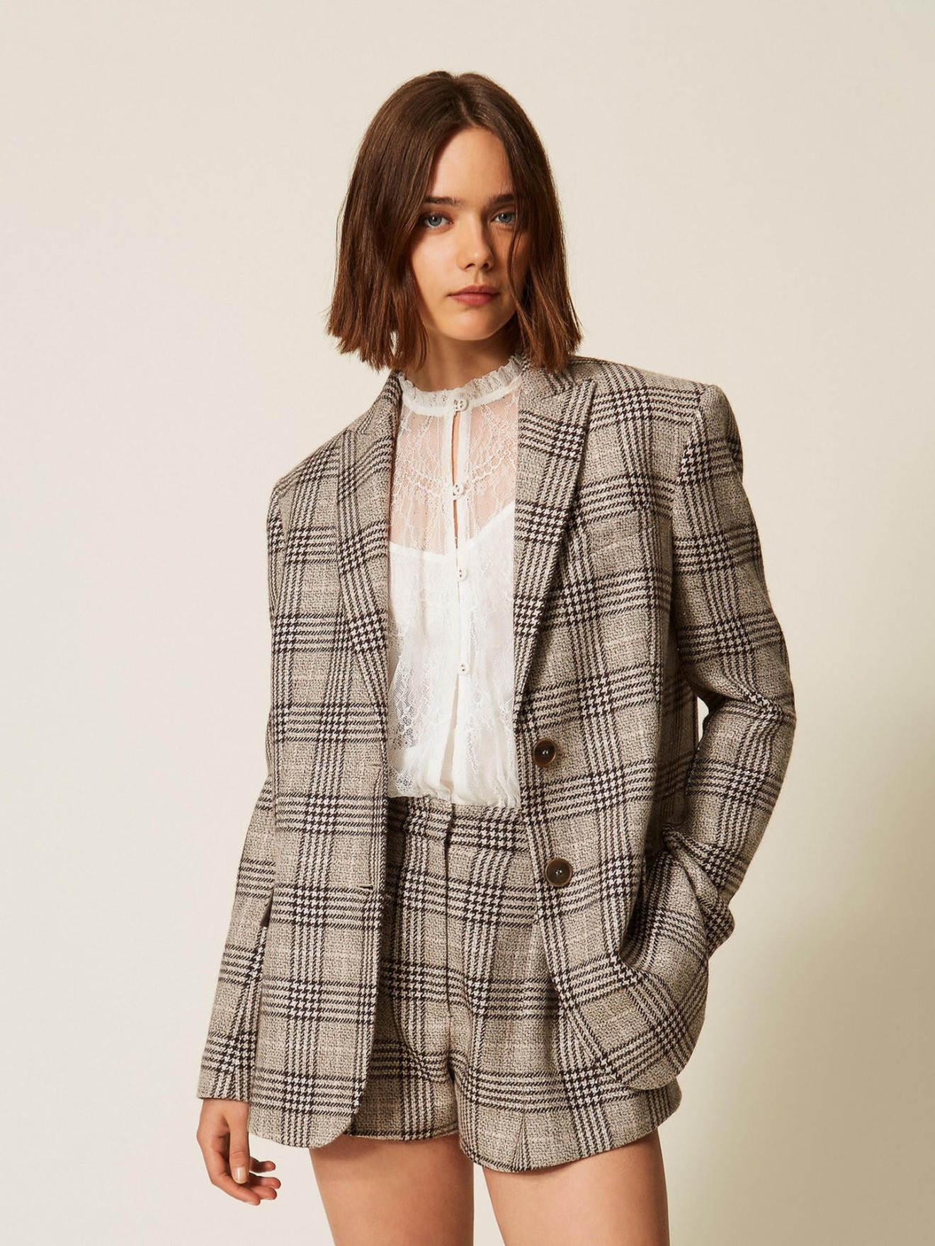 Blazer de Xadrez com Lantejoulas