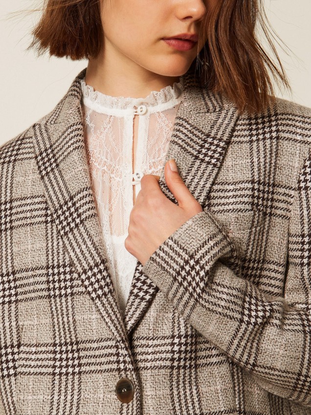 Blazer de Xadrez com Lantejoulas