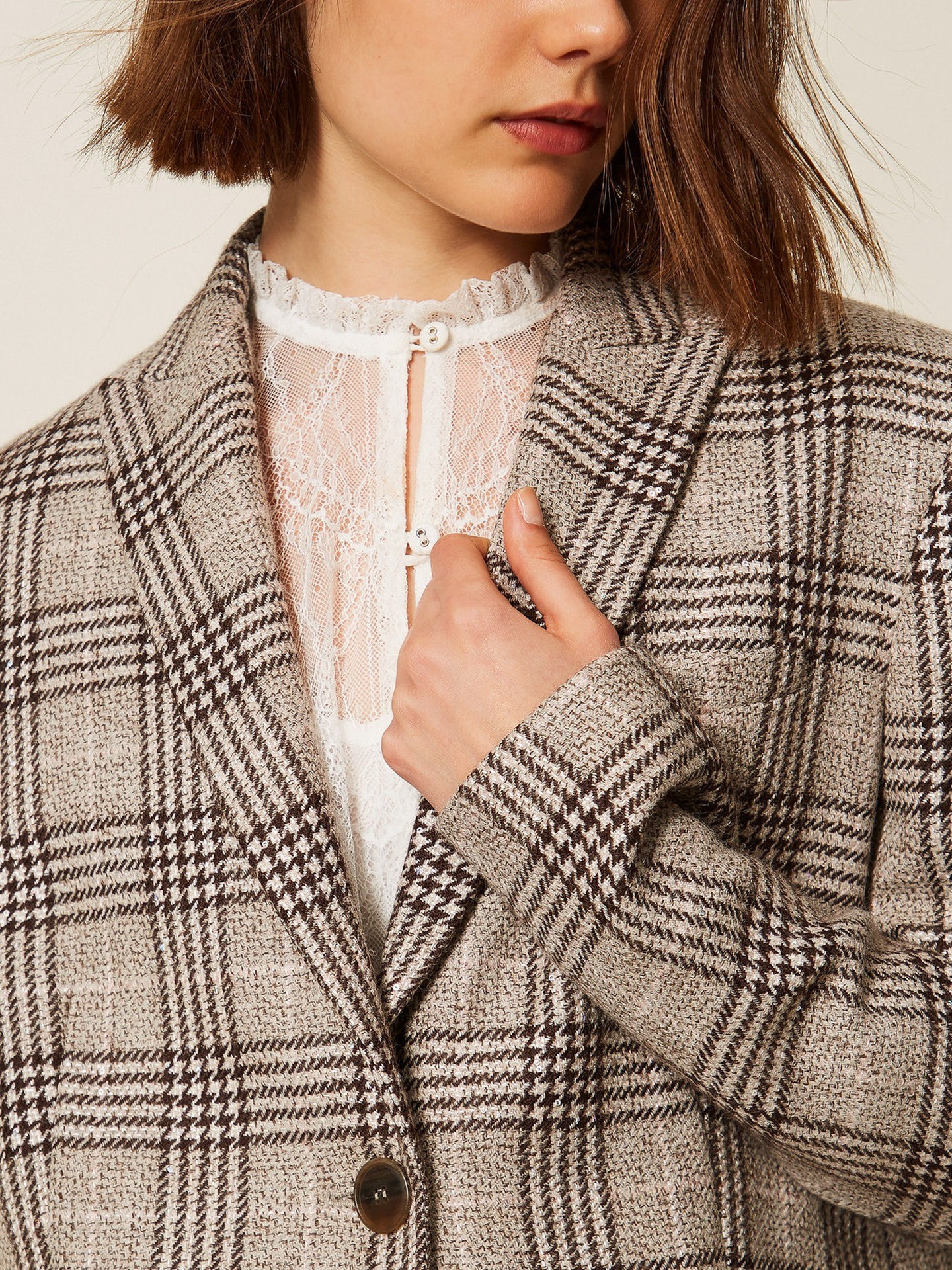 Blazer de Xadrez com Lantejoulas