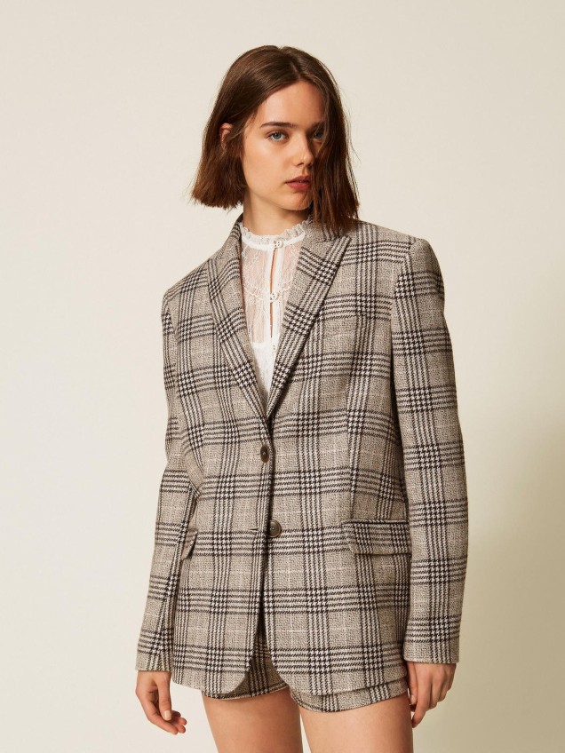Blazer de Xadrez com Lantejoulas
