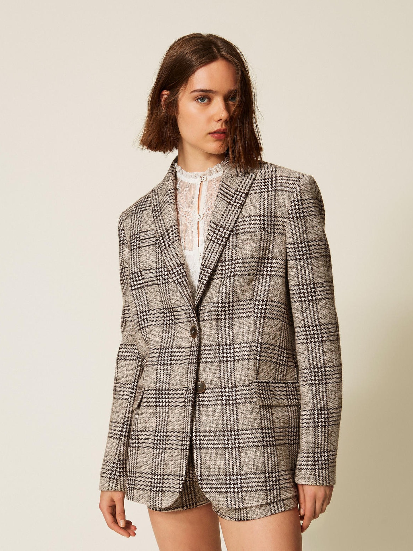 Blazer de Xadrez com Lantejoulas