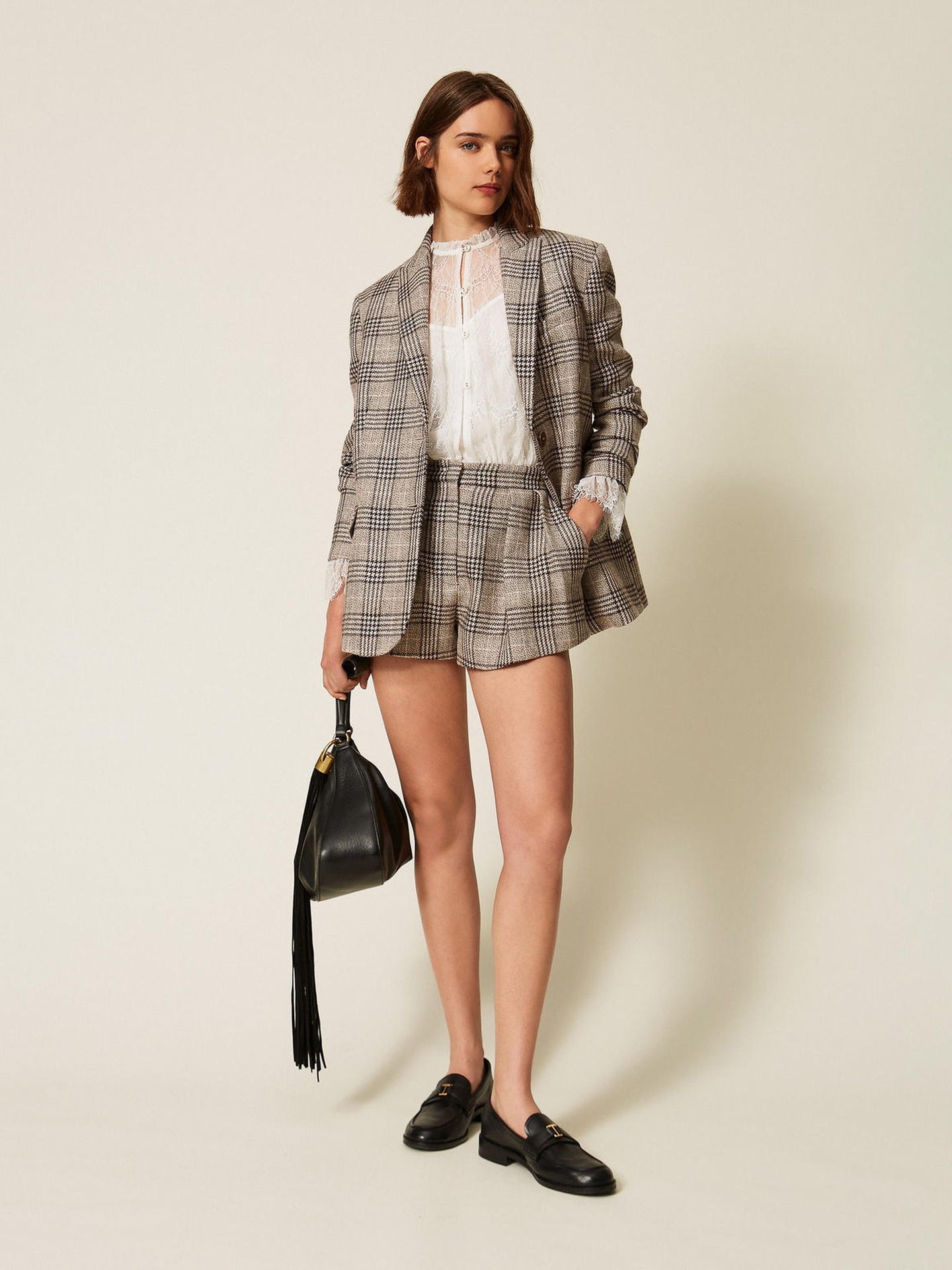 Blazer de Xadrez com Lantejoulas