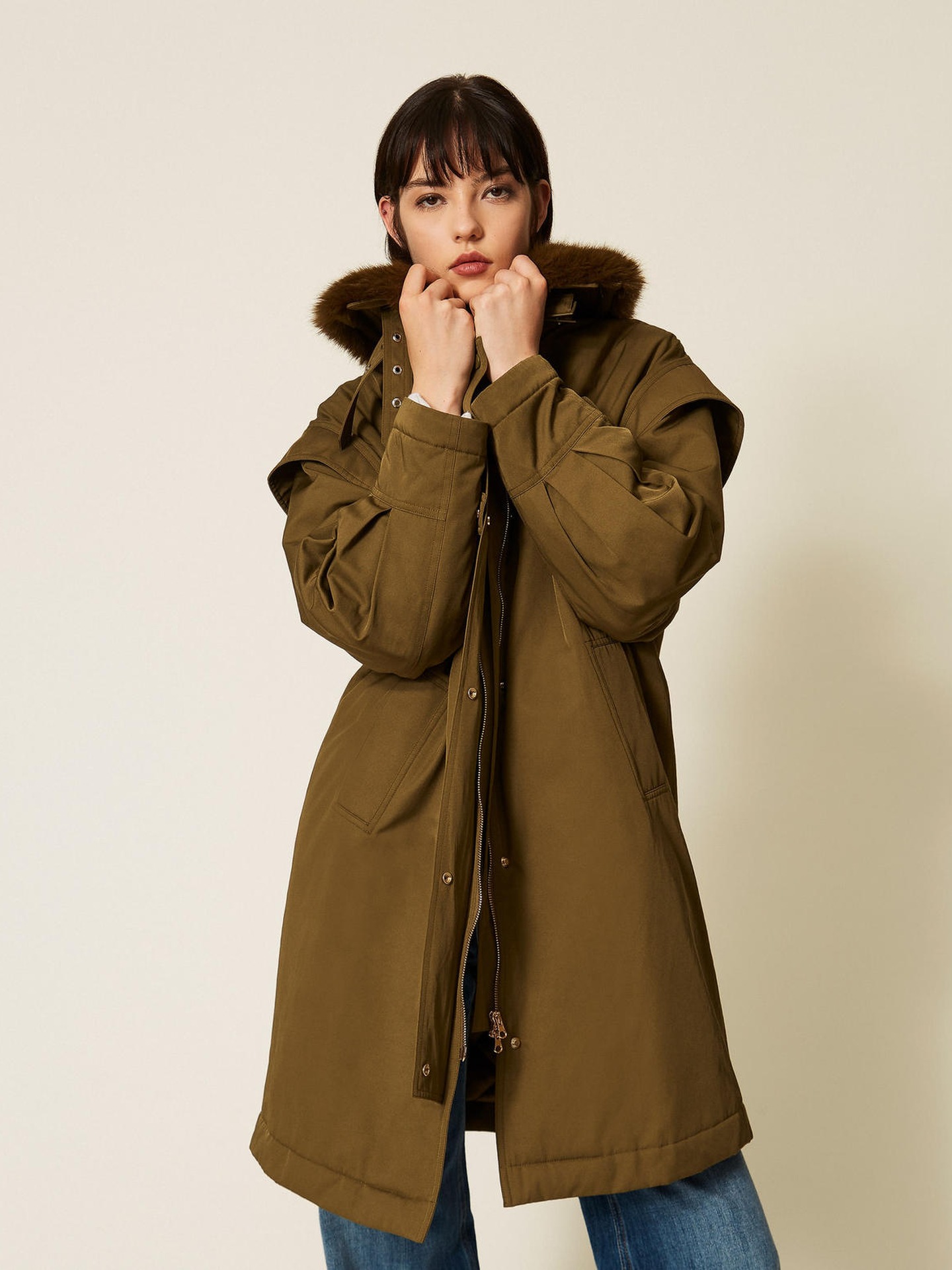 Parka com Gola de pelo Sintético