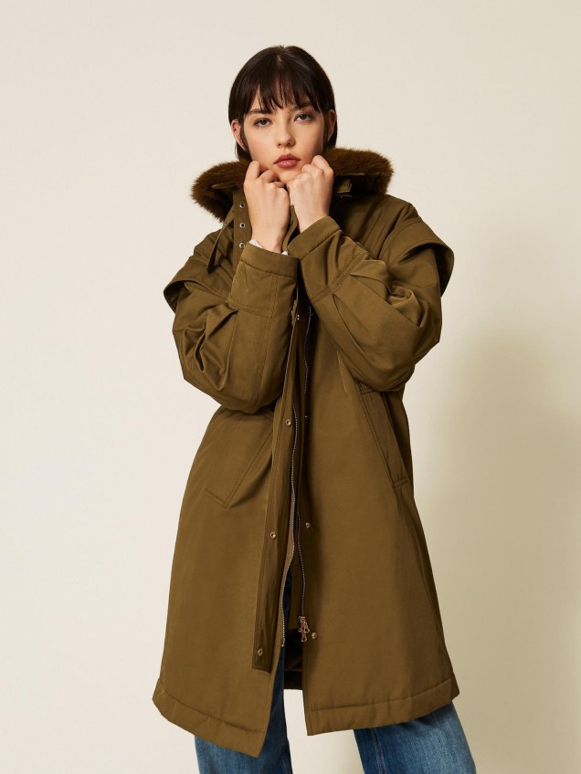 Parka com Gola de pelo Sintético