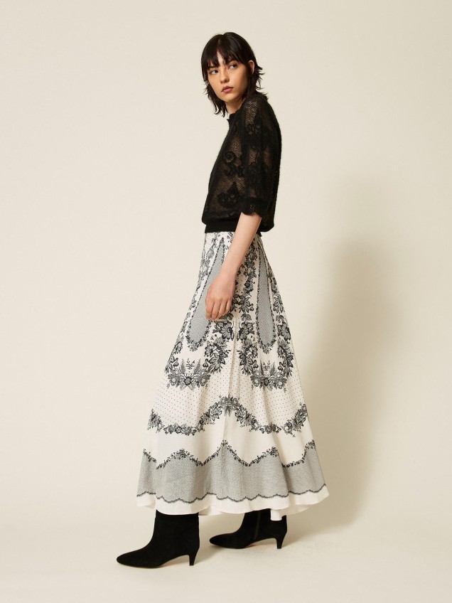 Saia Comprida em Cetim Jacquard