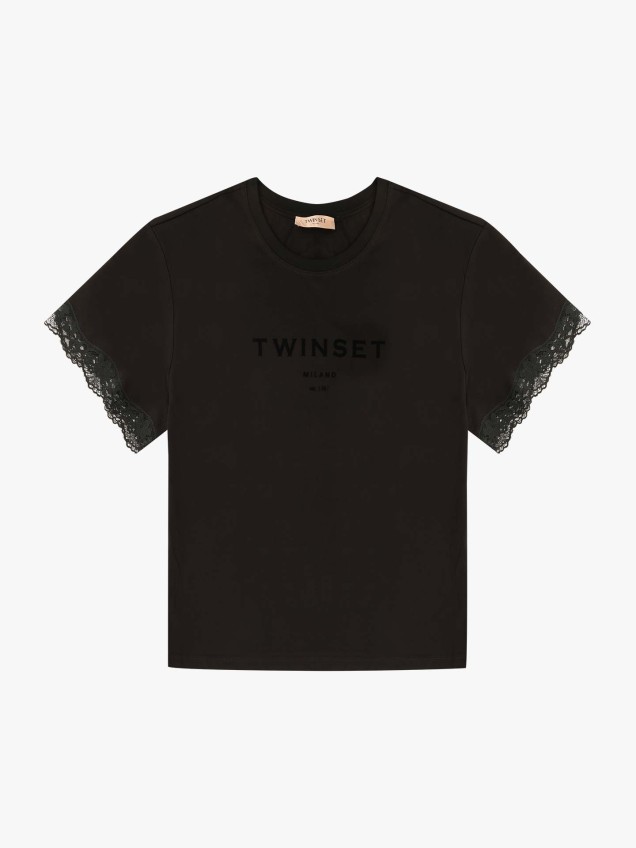 T-shirt com Logo e Renda