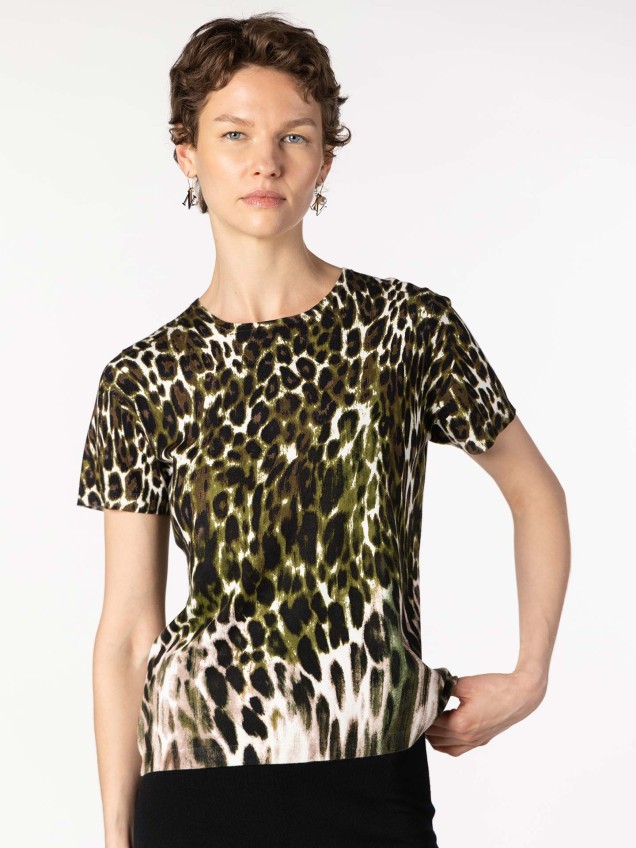 Conjunto de Duas Peças em Malha com Animal Print