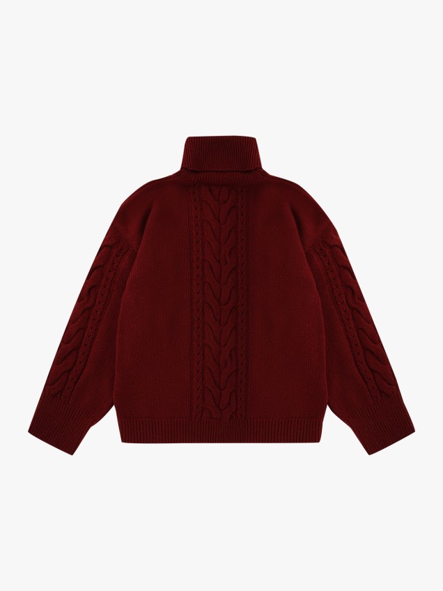 Camisola de Gola Alta em Malha com Tranças