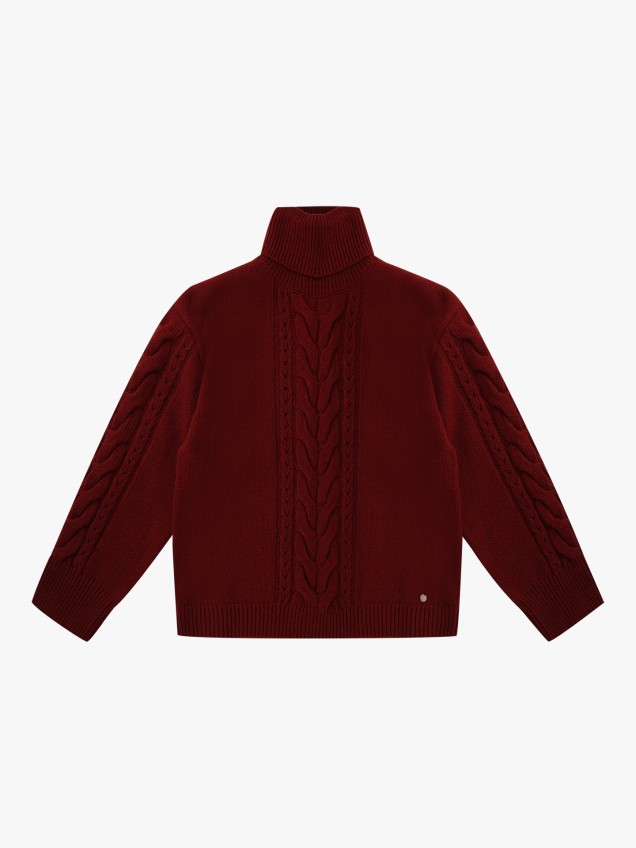 Camisola de Gola Alta em Malha com Tranças