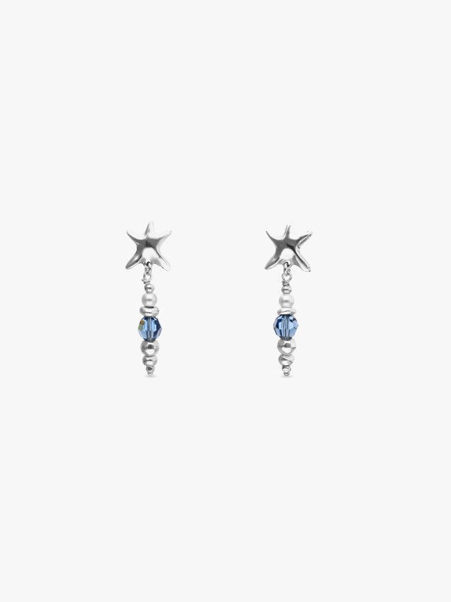 Brincos com Prata com Estrela-do-Mar e Cristais