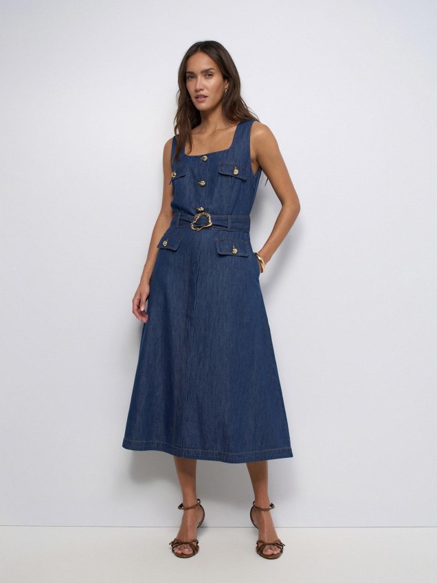 Vestido Midi em Denim