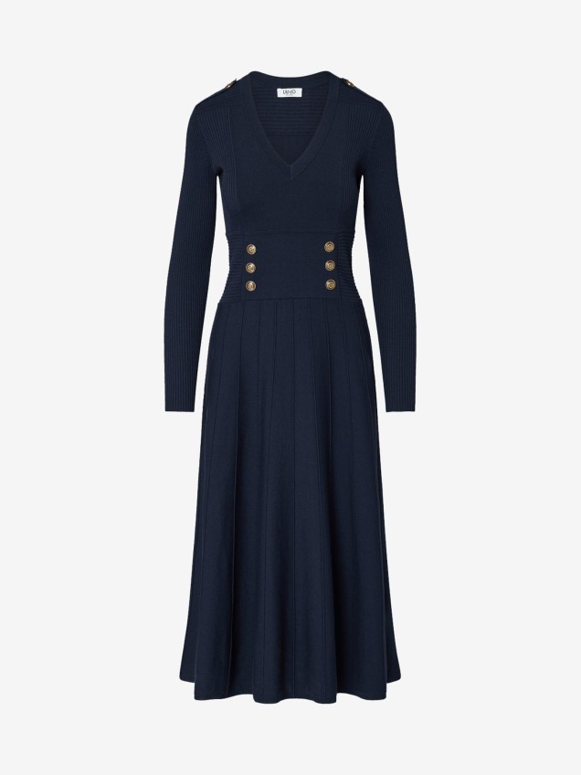 Vestido Midi em Malha com Decote em V