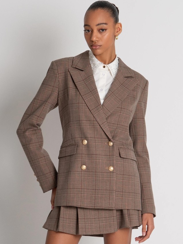 Blazer de Trespasse com Padrão Xadrez