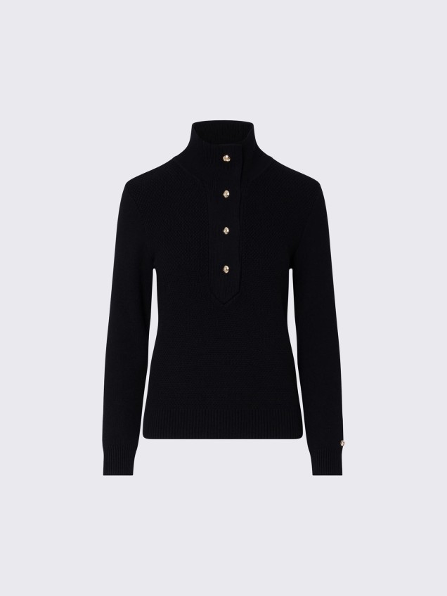Camisola de Malha com Gola Alta e Botões