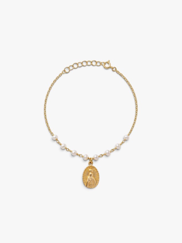 Pulseira com Pérolas e Medalha