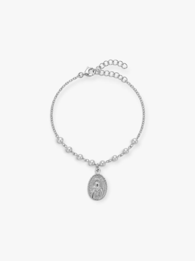 Pulseira com Medalha e Pérolas