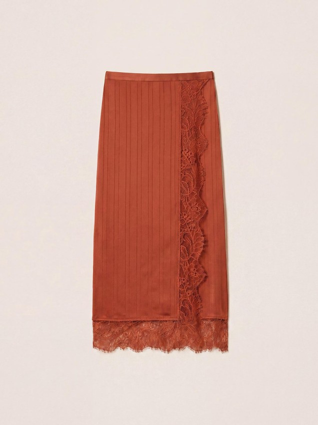 Saia Midi em Cetim com Renda
