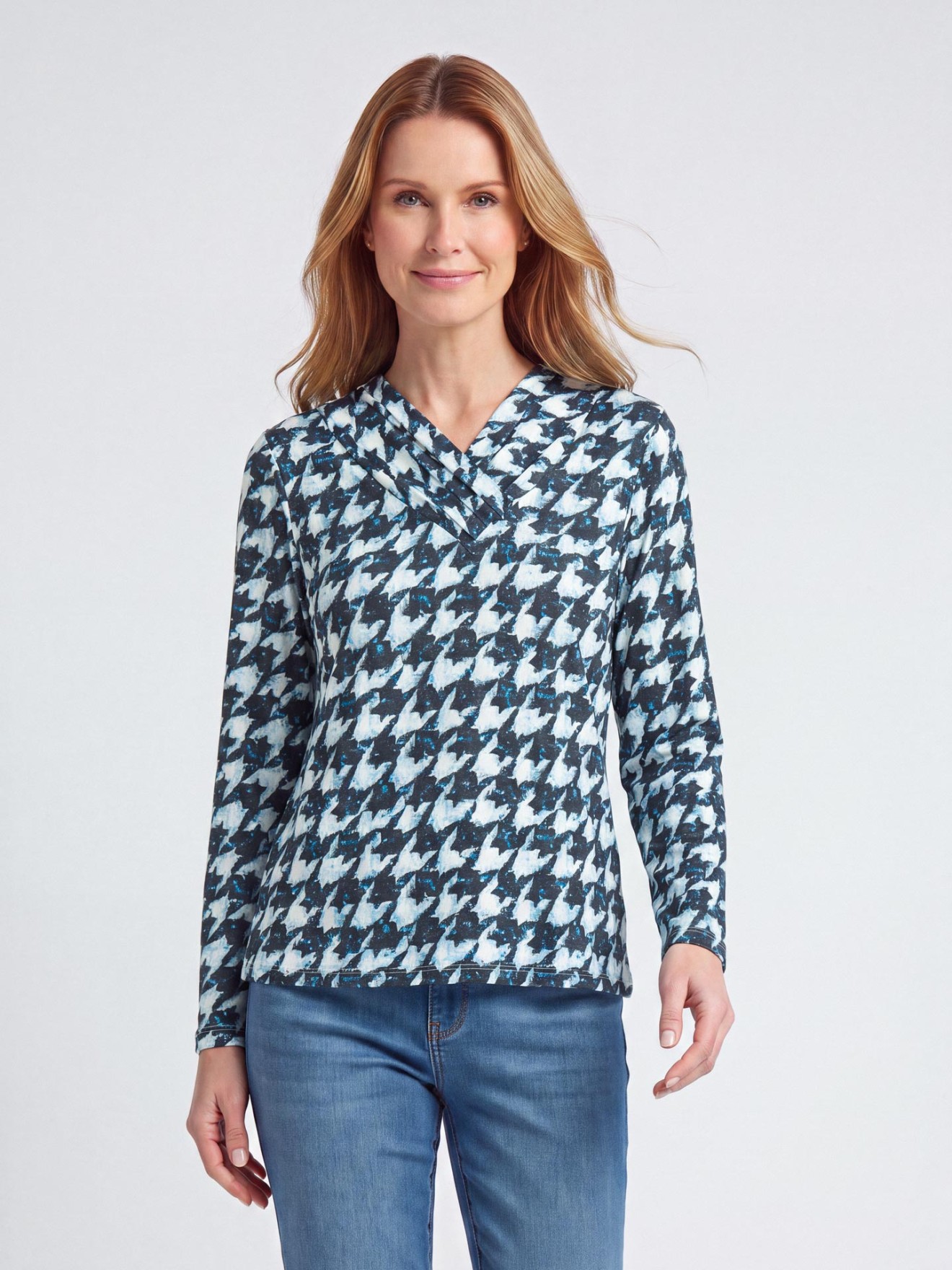 Camisola Estampada com Decote em V Cruzado
