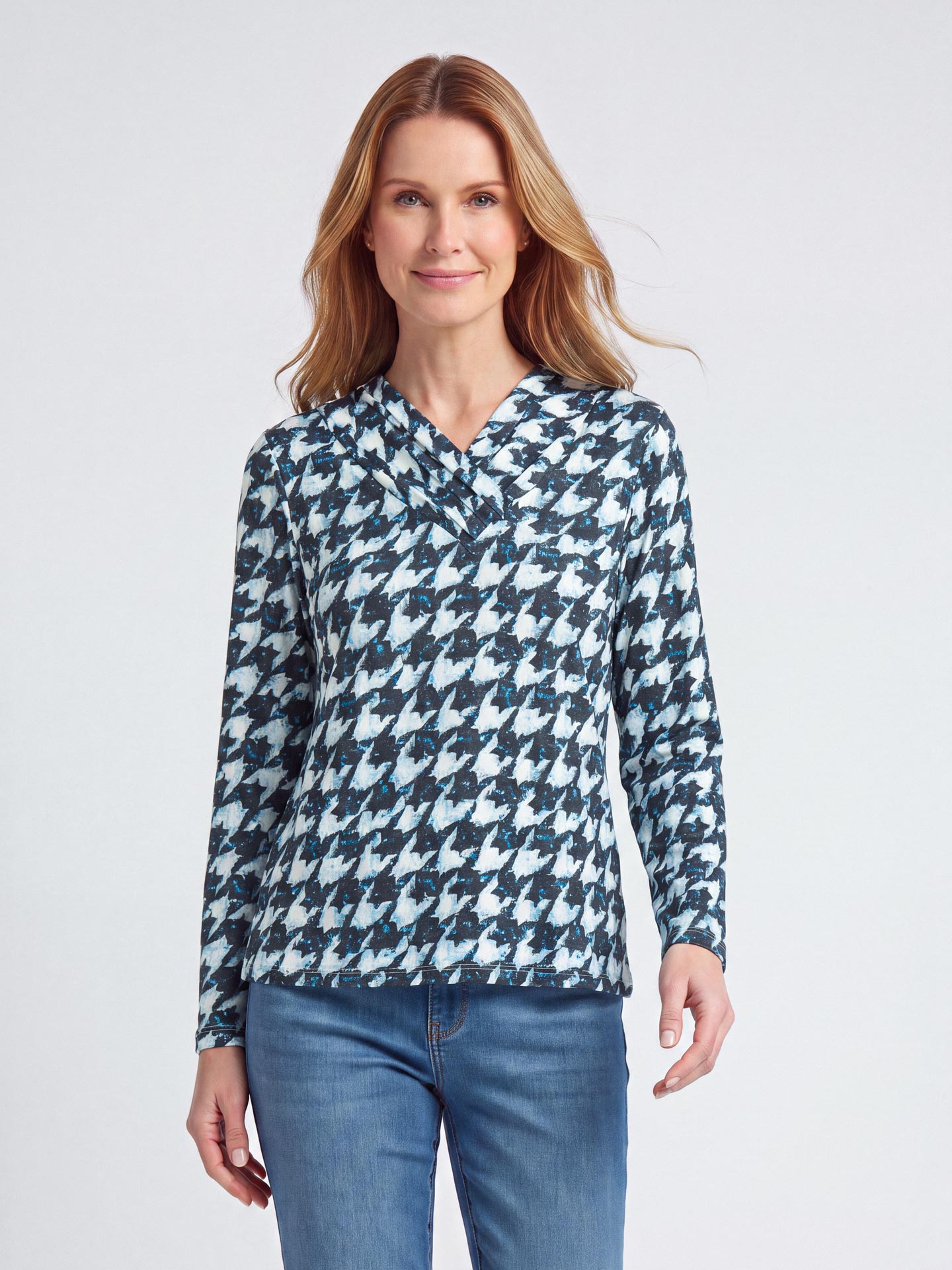 Camisola Estampada com Decote em V Cruzado