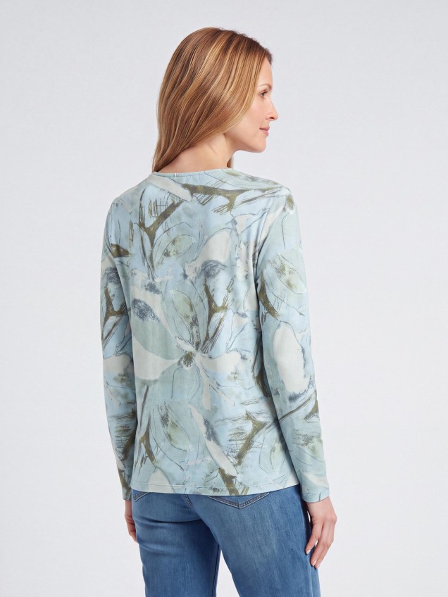 Camisola Estampada com Decote em V Cruzado