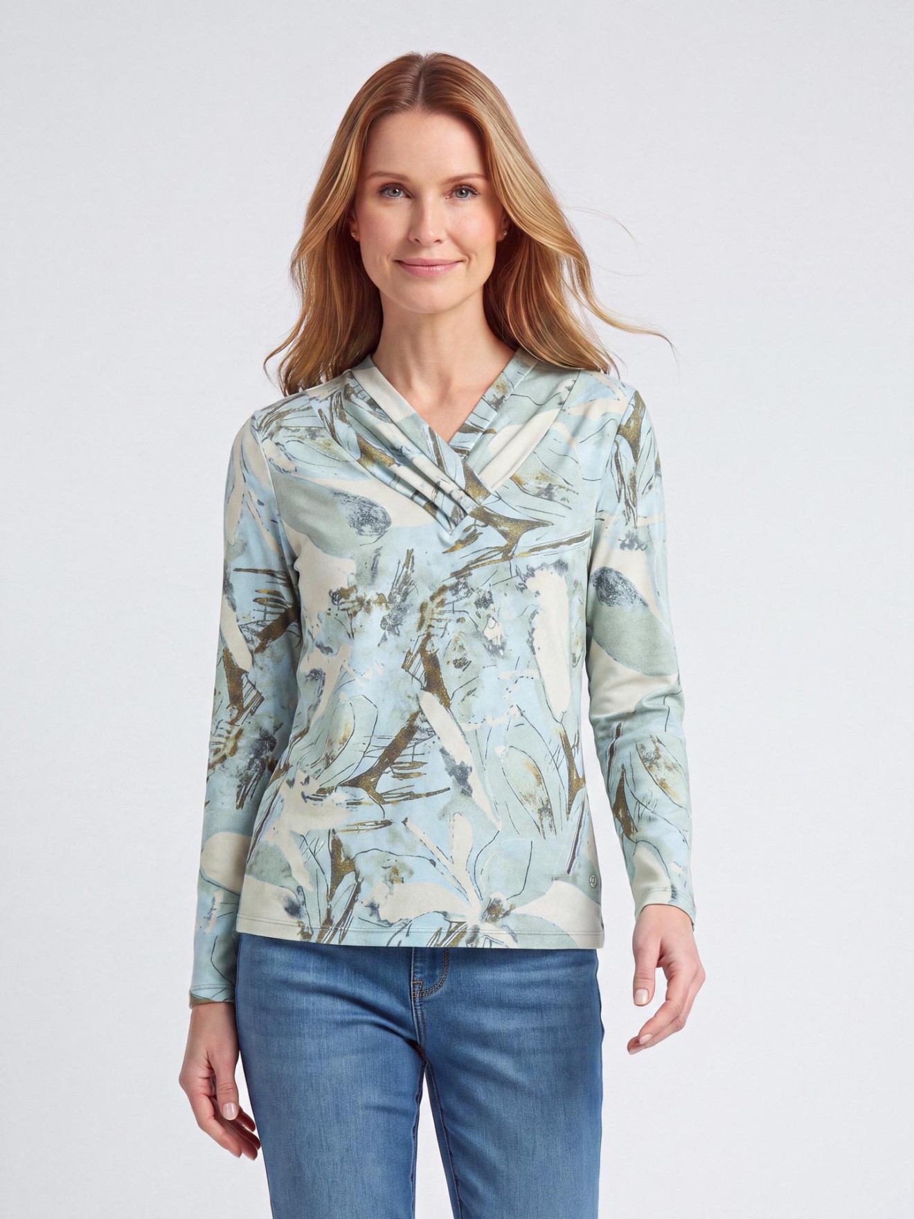 Camisola Estampada com Decote em V Cruzado