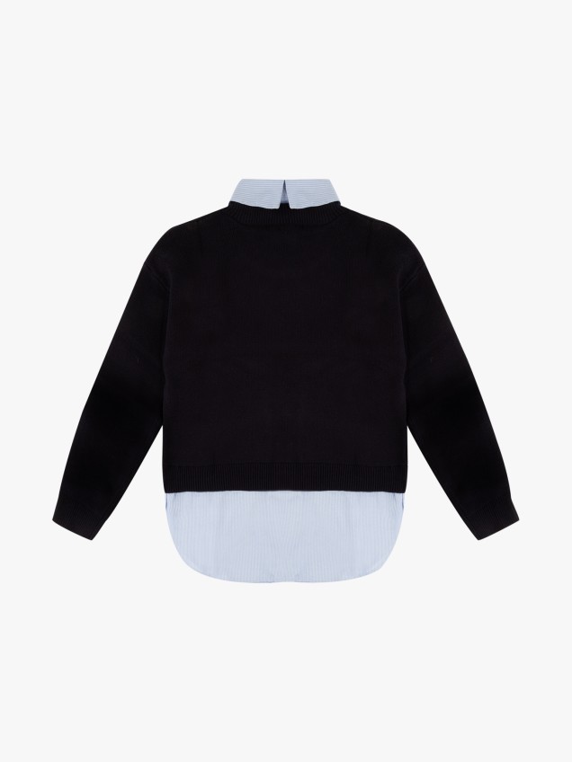 Camisola de Malha com Efeito de Camisa