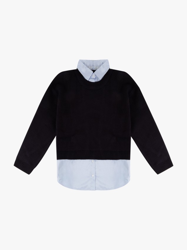 Camisola de Malha com Efeito de Camisa