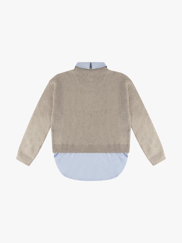 Camisola de Malha com Efeito de Camisa