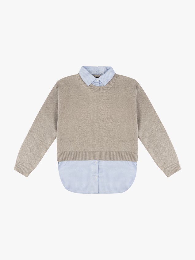 Camisola de Malha com Efeito de Camisa