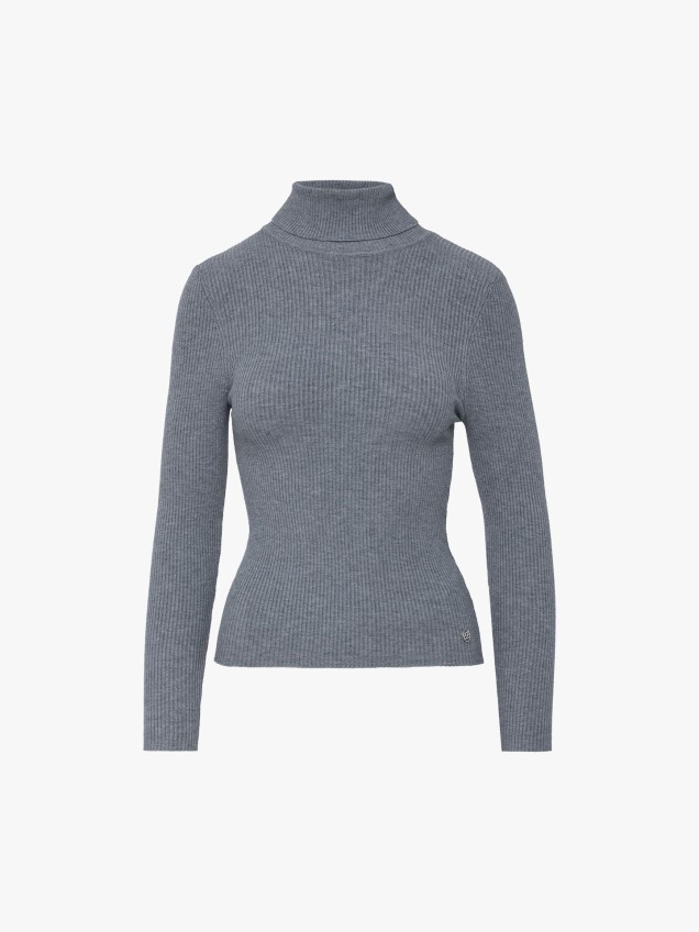 Camisola de Malha Canelada com Gola Alta
