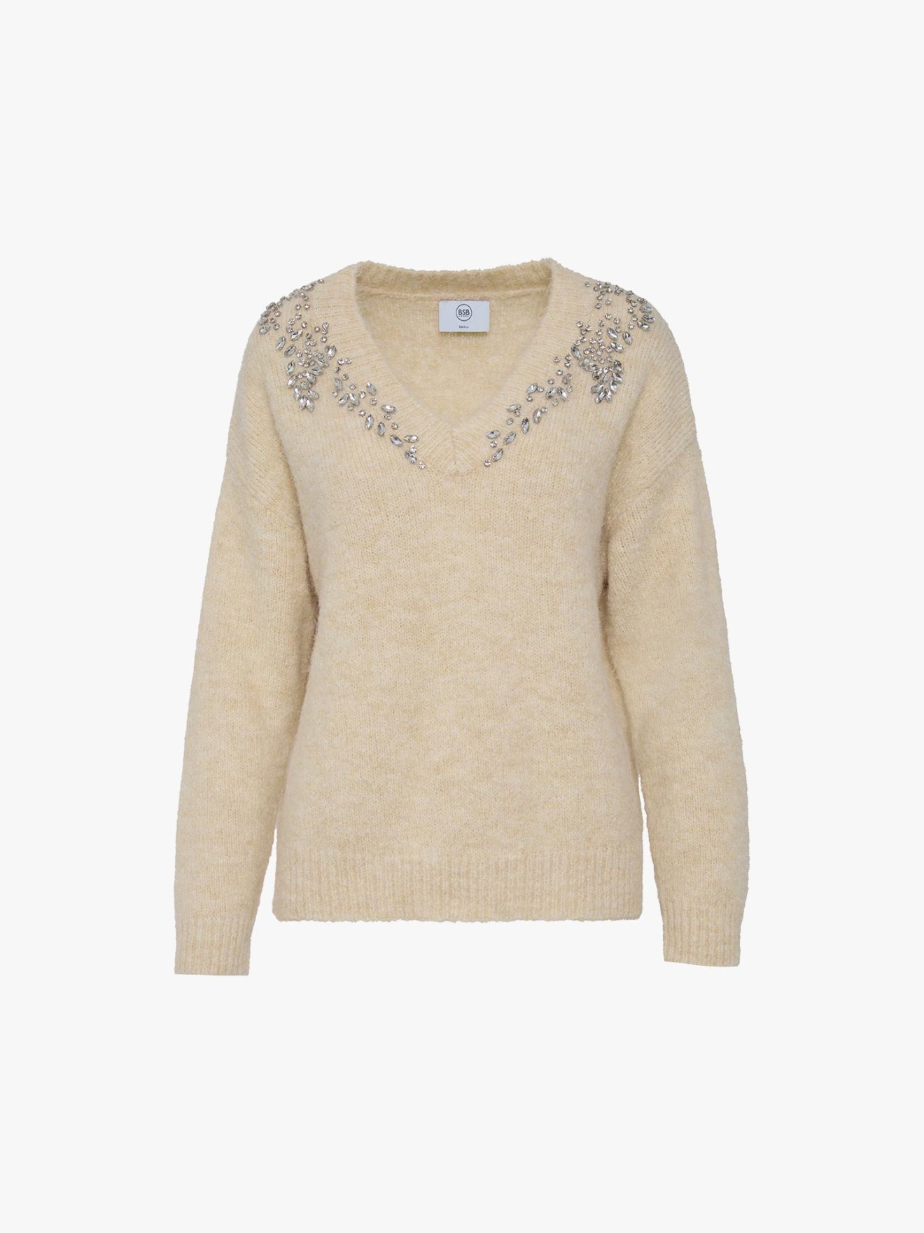 Camisola com Decote em V e Pedras Aplicadas