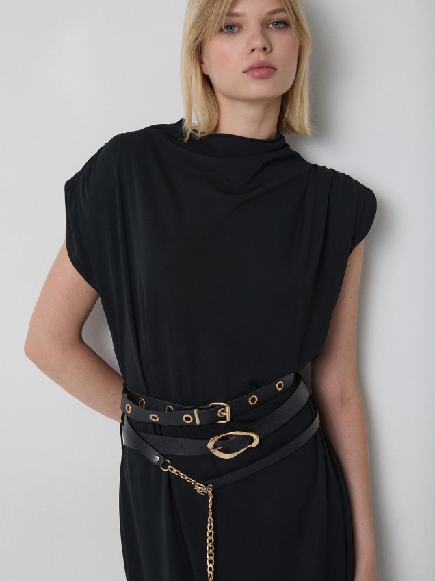 Vestido Midi com Pormenor de Tiras